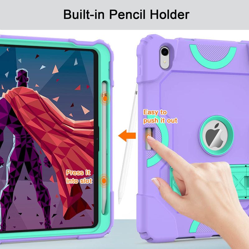  [AUSTRALIA] - Cantis Case for ipad 10th Generation 10.9 inch 2022, iPad 10th Case with Kickstand & Pencil Holder, Heavy Duty Shockproof Rugged Protective Cover for 10.9'' iPad 10th Gen, Purple+Teal