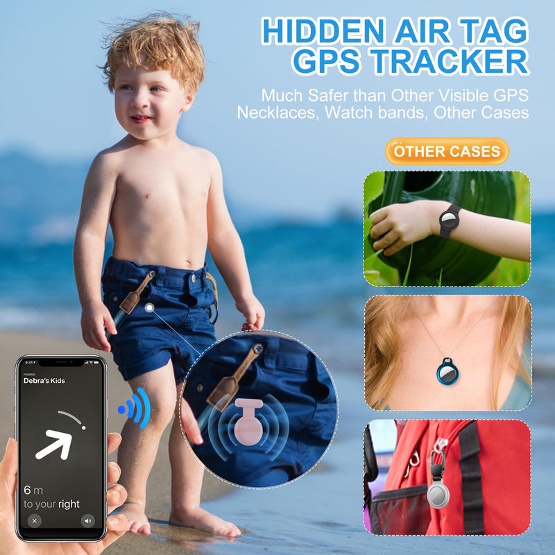  [AUSTRALIA] - Waterproof Air Tag Holder for Kids (2 Pack), Hidden Air Tag Case with Pin, GPS Tracker Clip Compatible with Apple Airtag, Suitable for Toddlers, Children, Elderly, Clothing, Backpack, Luggage. Pink/Grey Blue
