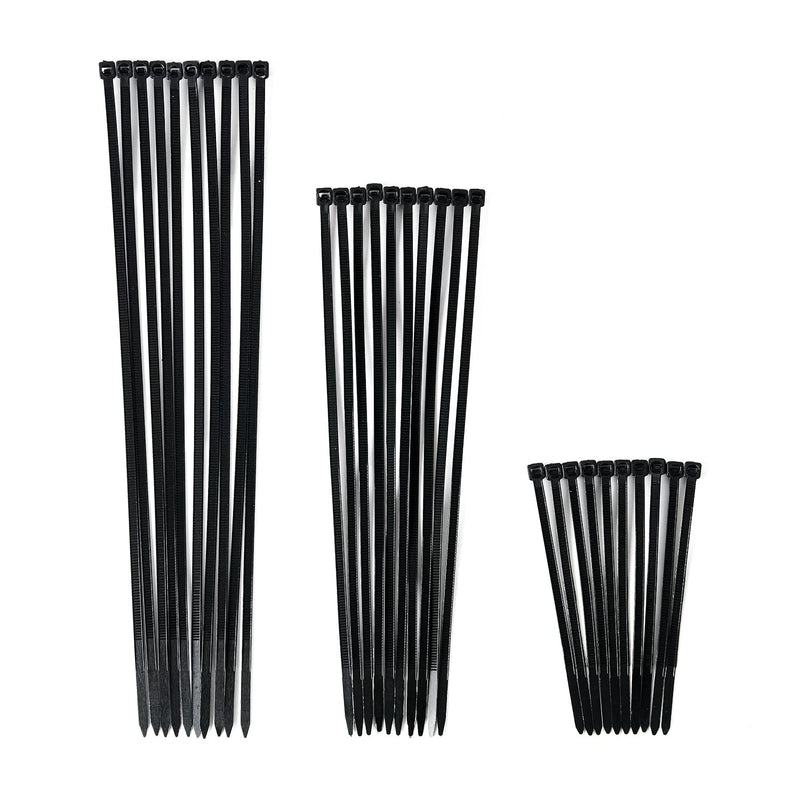  [AUSTRALIA] - 300 Pack Cable Zip Ties Heavy Duty 4", 8", 10"(100 each size), Premium Plastic Wire Ties with 50 Pounds Tensile Strength, Self-Locking White Nylon Zip Ties for Indoor and Outdoor (Black) Black