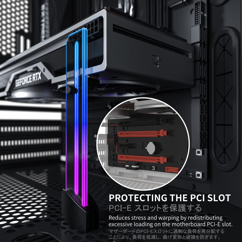  [AUSTRALIA] - novonest GPU Support Bracket,5V 3PIN ARGB Graphics Card GPU Brace Support Video Card Sag Holder/Holster Bracket,Vertical GPU Mount,Transparent Acrylic, Side Neon Light,GH03ARGB