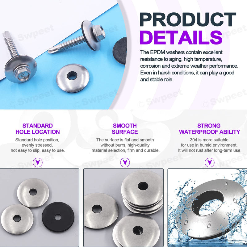  [AUSTRALIA] - Swpeet 120Pcs #14 x 3/4" - M6.3 x19 Stainless Steel Neoprene EPDM Bonded Sealing Washers Gasket Assortment Kit, Rubber Bonded Sealing Washers for Screws #14 x 3/4" OD (120PCS)