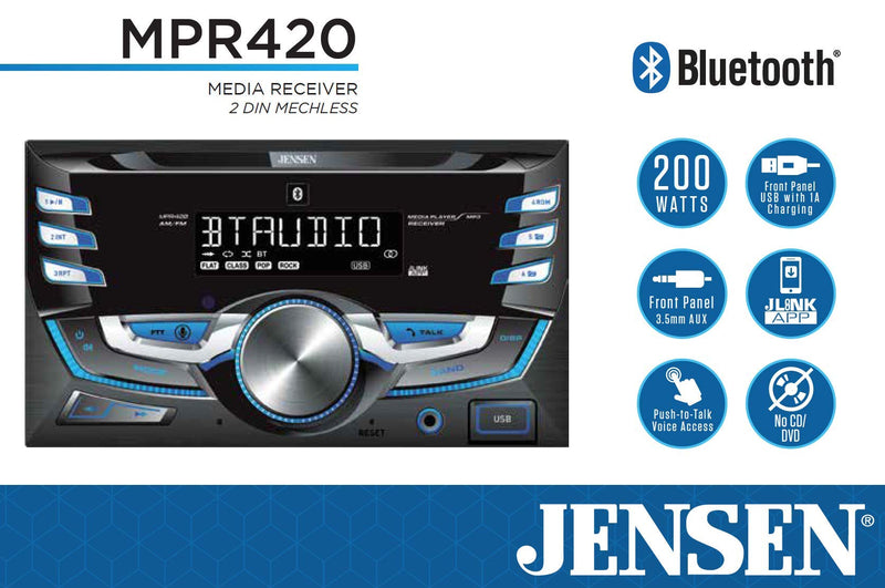 Jensen MPR420 7 Character LCD Double DIN Car Stereo Receiver | Push to Talk Assistant | Bluetooth | USB Fast Charging - LeoForward Australia