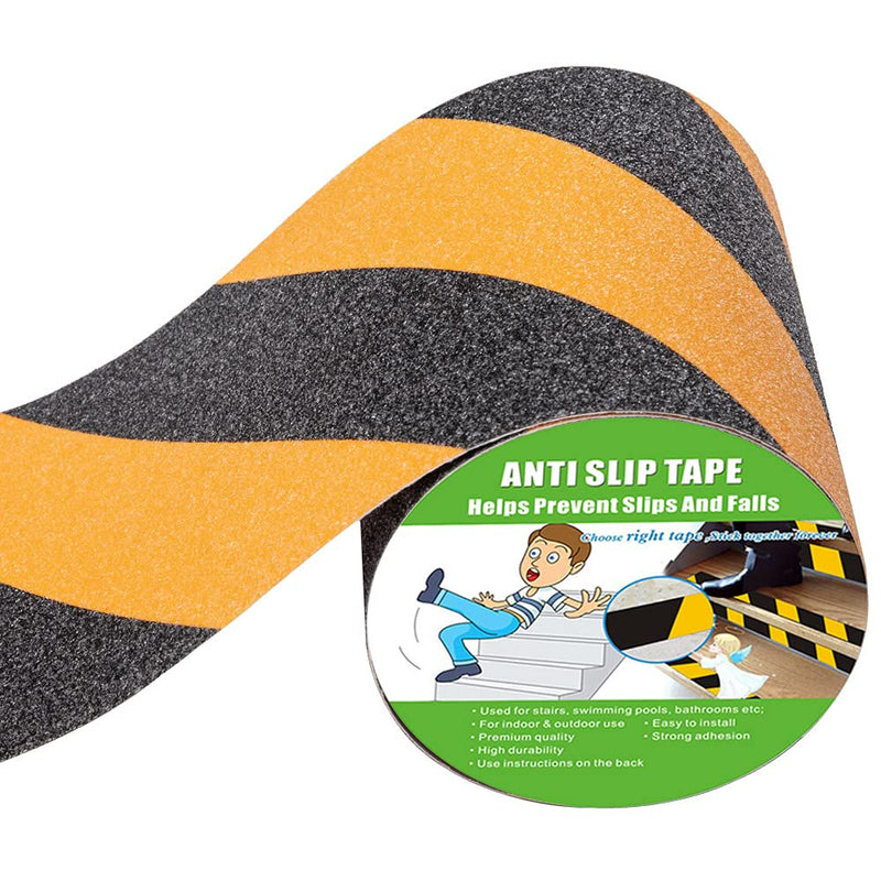  [AUSTRALIA] - Anti Slip Tape, High Traction,Strong Grip Abrasive, Not Easy Leaving Adhesive Residue, Indoor & Outdoor (6" Width x 190" Long, Black/Yellow) 6" Width x 190" Long