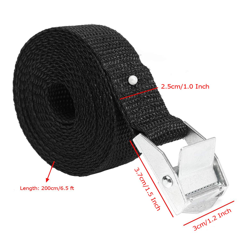  [AUSTRALIA] - IronBuddy 6.5' x 1" Tie Down Straps Lashing Straps Black Nylon Heavy Dust Cargo Tie Down Straps with Zinc Alloy Lock Buckle Up to 600lbs, Pack of 4 (6.5ft)