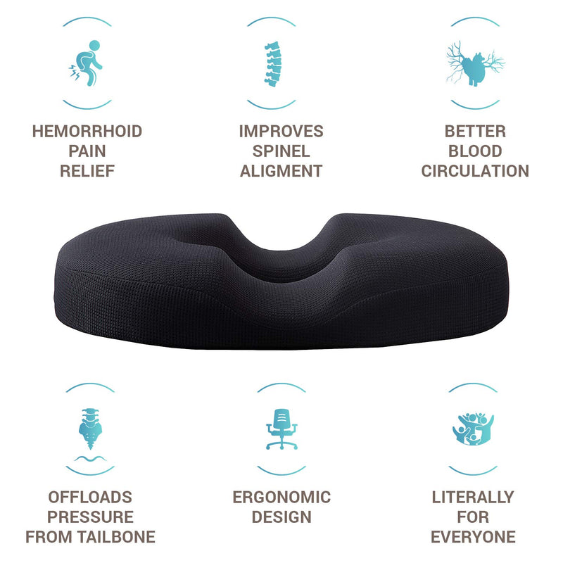 Donut Pillow Hemorrhoid Tailbone Cushion – 100% Memory Foam – Coccyx, Prostate, Sciatica, Bed Sores, Post-Surgery Pain Relief – Orthopedic Firm Seat Pad for Home, Office, Car - LeoForward Australia