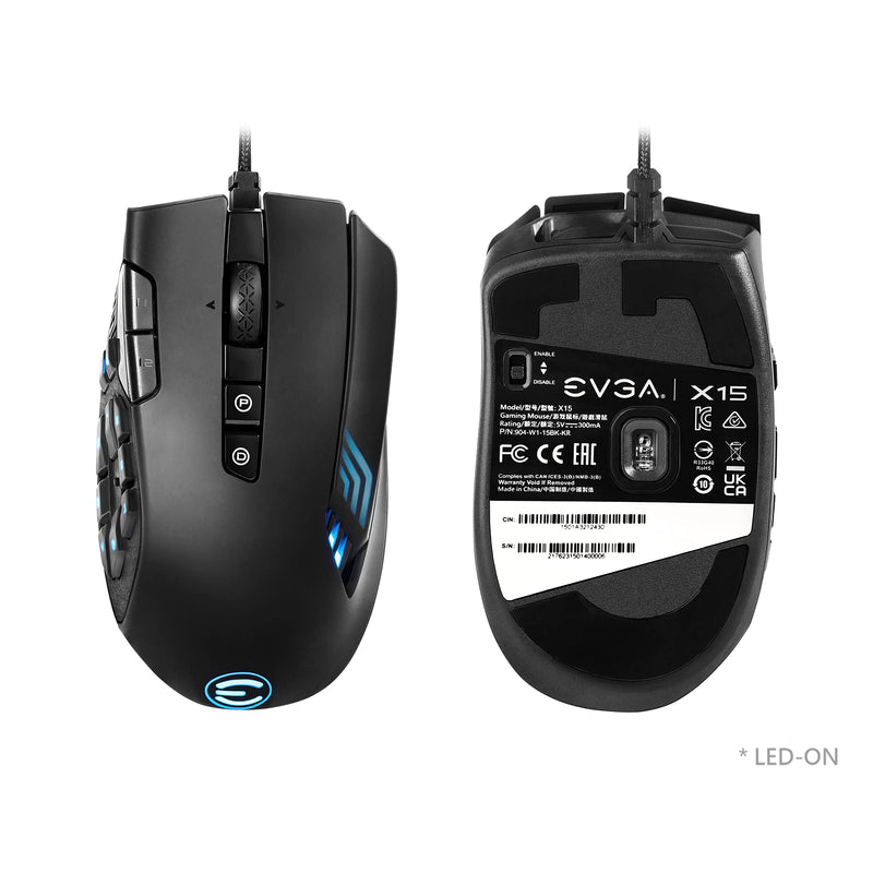 [AUSTRALIA] - EVGA X15 MMO Gaming Mouse, 8k, Wired, Black, Customizable, 16,000 DPI, 5 Profiles, 20 Buttons, Ergonomic 904-W1-15BK-KR