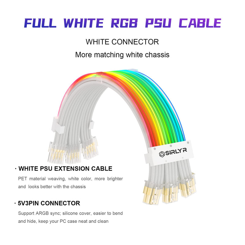  [AUSTRALIA] - Sirlyr RGB PSU Cables,Full White ARGB GPU Power Supply Cable 3 * 8(6+2) Pin,Strimer Extension Cable Kit 5V 3Pin Synchronized,Customed White PC Chassis (Transparent Connector) 3*8Pin Strip Style Transparent Connector