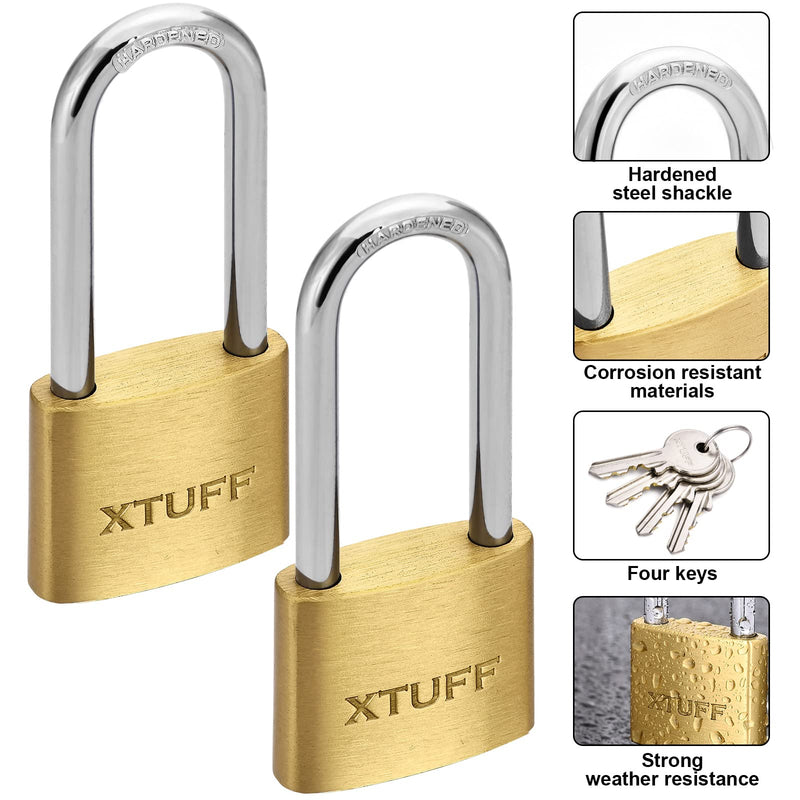  [AUSTRALIA] - XTUFF Padlock with Key, Solid Brass Keyed Padlock, Locker Locks with Key, 2.3 Inch Long Shackle for Indoor and Outdoor Sheds, Hasp Storage Unit School Gym Locker, Fence, Toolbox 2 Pack