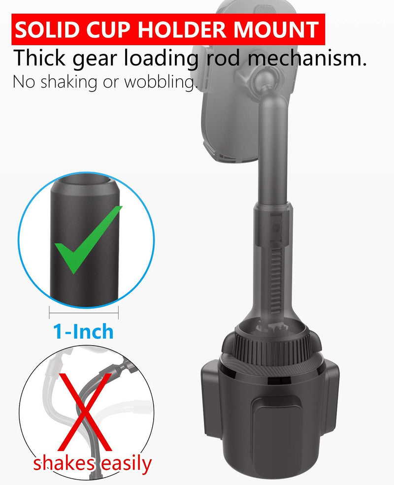  [AUSTRALIA] - Solid Cup Holder Phone Mount for Car Truck with Quick Extension Long Arm Fast Swivel Adjustable Height 360 Rotatable, Low Profile Universal APPS2Car Mobile Mount Compatible with All Cell Phone iPhone