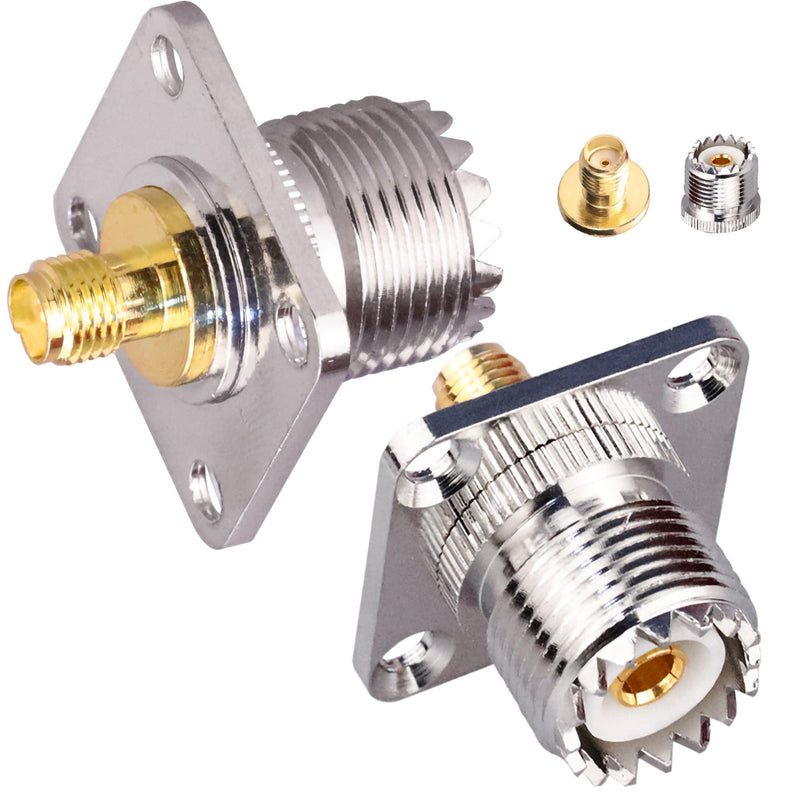  [AUSTRALIA] - TUOLNK SMA Female to UHF Female Jack Panel Chassis Mount RF Coax Adapter SO239 PL259 UHF to SMA 4-Hole Flange Panel Mount Adapter for Jumper Cable SMA to UHF RF Coaxial Connector 2 Pack