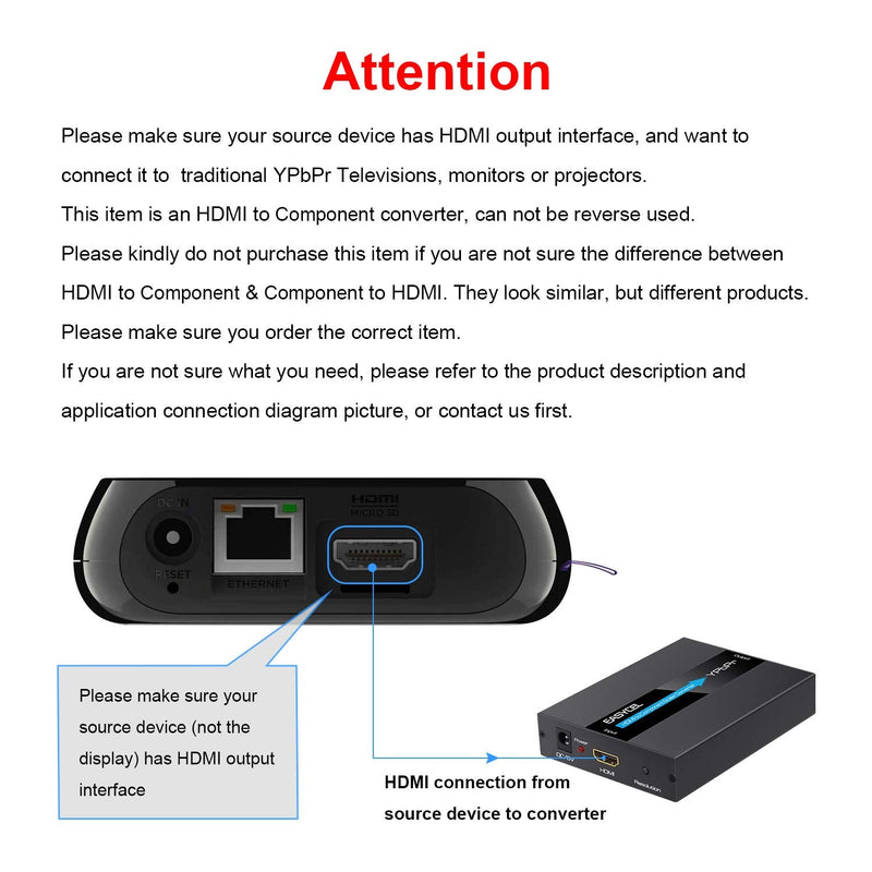  [AUSTRALIA] - HDMI to Component Converter with Scaler Function, EASYCEL Aluminum 1080P HDMI to YPbPr, HDMI to RGB 5RCA Scaler Converter, HDMI Input to Component YPbPr Output Converter