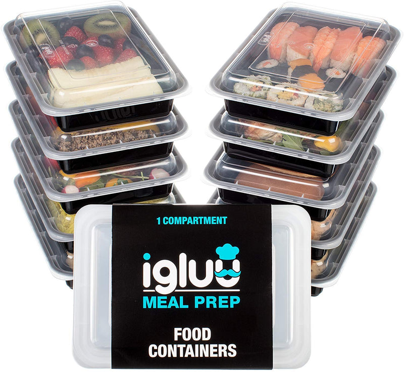  [AUSTRALIA] - Igluu Meal Prep Containers [10 pack] 1 Compartment with Airtight Lids - Plastic Food Storage Bento Box - BPA Free - Reusable Lunch Boxes - Microwavable, Freezer and Dishwasher Safe (28 oz)