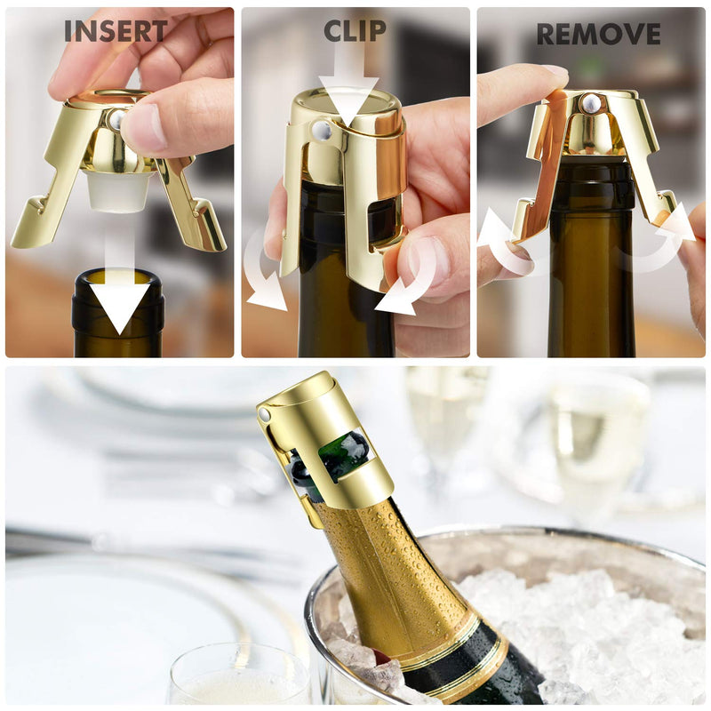  [AUSTRALIA] - Champagne Stopper Stainless Steel Pack of 2, HYZ Gold Bottle Sealer for Champagne, Cava, Prosecco and Sparkling Wine, Air-tight and Leak-proof Sparkling Wine Stopper Saver 2Pack Gold