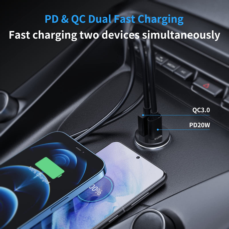 Syncwire USB C Car Charger 38W Fast USB Car Charger PD&QC 3.0 Dual Port [Super Mini & All Metal] Car Adapter Cigarette Lighter Compatible with iPhone 12/12 Pro/12 Pro Max/11/XS, Samsung and More - LeoForward Australia