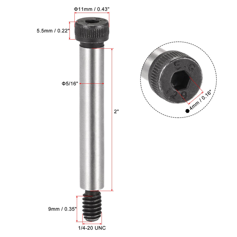  [AUSTRALIA] - uxcell Alloy Steel Hexagon Socket Head Shoulder Screws Bolts, 2" Shoulder Length, 5/16" Shoulder Dia, 1/4-20 Thread, 6pcs 2" x 5/16"