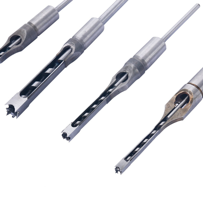  [AUSTRALIA] - 8MILELAKE 4pcs Square Hole Drill Bits, Woodworking Spiral Mortising Chisel Drill Bit Durable Hole Saw Kits 1/4 inch, 5/16 inch, 3/8 inch, 1/2 inch