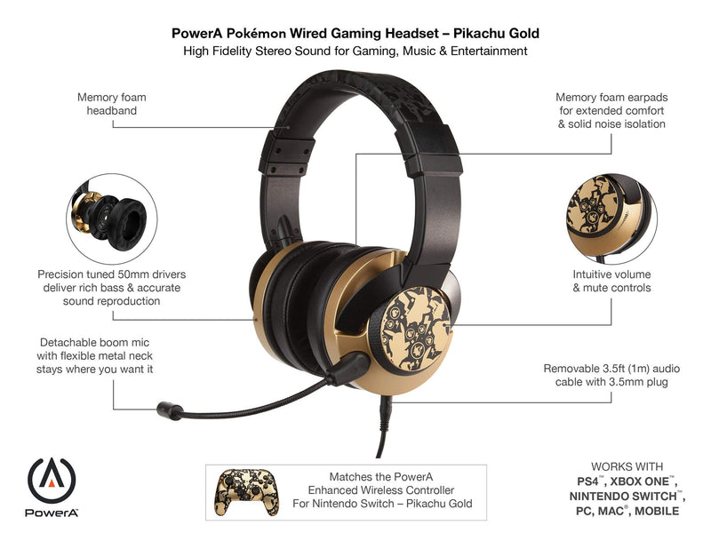 PowerA Pokemon Wired Stereo Gaming Headset - Pikachu Gold-Nintendo - LeoForward Australia