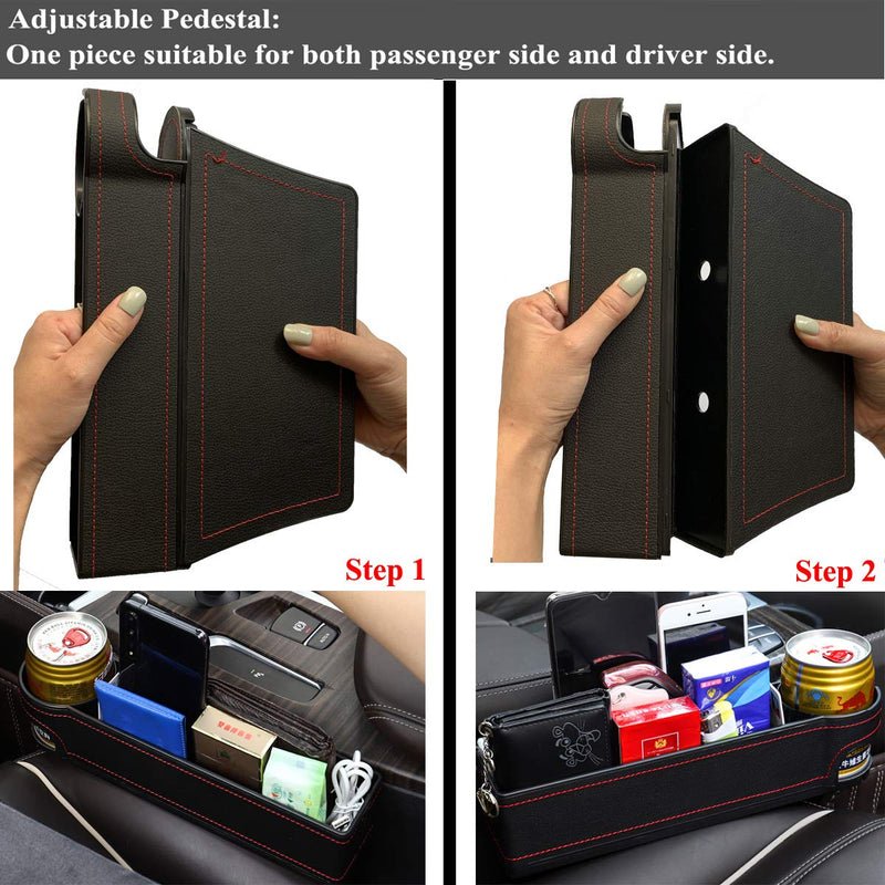 [AUSTRALIA] - LucklyJone Car Seat Gap Filler, PU Leather Console Side Pocket, Car Seat Pocket Organizer Catcher Caddy for CellPhones Wallet Coin with Cup Holder Black (Driver Side) Driver Side Black left