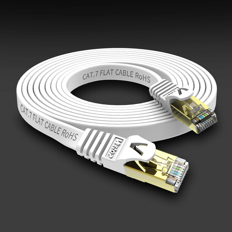  [AUSTRALIA] - Veetop 10m Lan Cable Network Cable Cat 7 Ethernet Cable with Gold-Plated RJ45 Connector Flat and Thin with 10 Gbps Transfer Rate 10 Meters White White