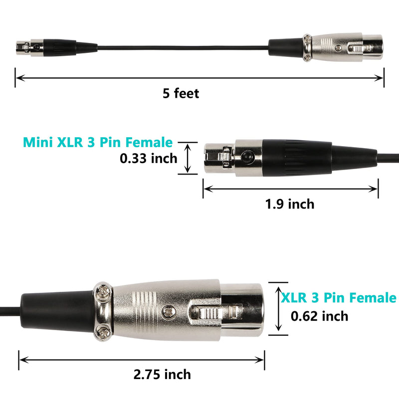  [AUSTRALIA] - SinLoon Mini -XLR to XLR Microphone Cable, 5 FT Mini XLR 3-pin Female to XLR 3-pin Female Cable, for SLR Cameras, Microphones and More Black (Mini XLR Female to Female) 5FT Mini XLR Female to Female