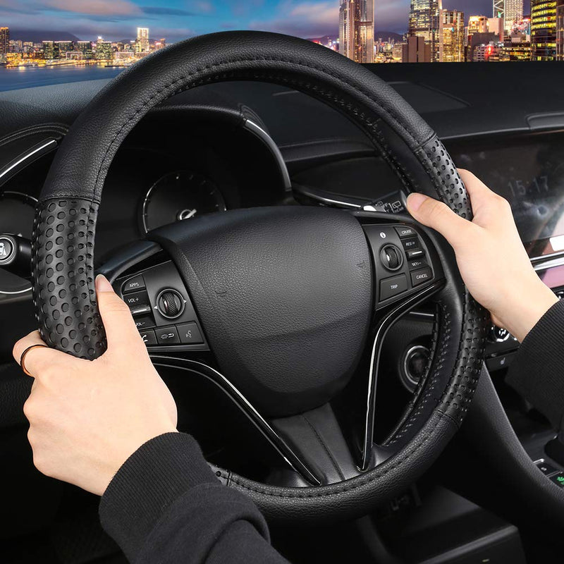 West Llama Microfiber Leather Car Steering Wheel Cover with Anti-Slip Hole Design Improves Control,Universal Fit(14.5-15 Inch) - Black Anti-slip Hole - Black - LeoForward Australia