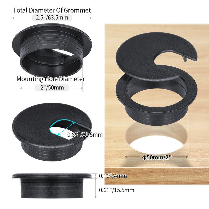  [AUSTRALIA] - Desk Grommet 2 Inch, Plastic Desk Cord Cable Hole Cover Grommet - 10 Packs, Black