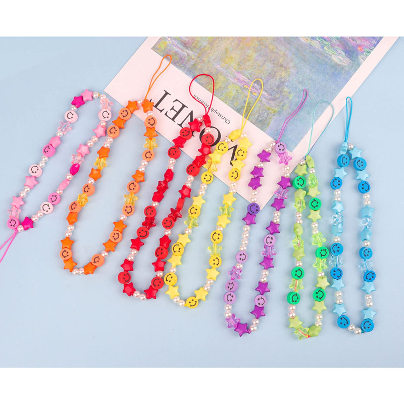  [AUSTRALIA] - Phone Charm Lanyard, 1Pcs Smiley Face Beaded Phone Charm Strap Colorful Star Smiley Soft Ceramic Keychain for Women Girls（Random Color of The Rope） Red