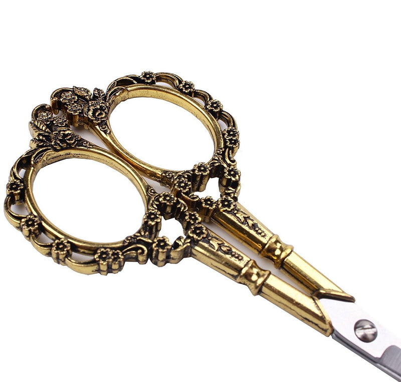  [AUSTRALIA] - BIHRTC Gold Vintage Plum Blossom Scissors and Classic Crane Design Sewing Scissors for Embroidery, Sewing, Craft, Art Work & Everyday Use