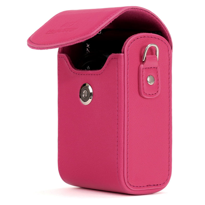  [AUSTRALIA] - MegaGear MG1504 Canon PowerShot SX740 HS, SX730 HS Leather Camera Case with Strap - Hot Pink