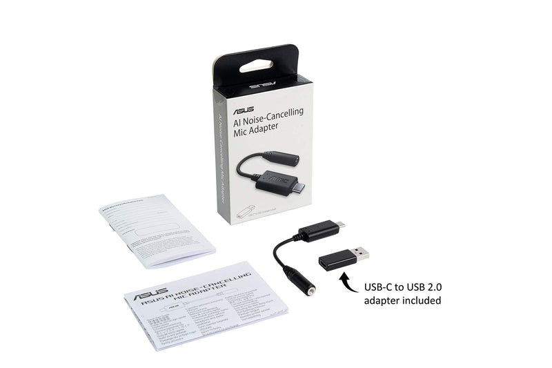  [AUSTRALIA] - ASUS Ai Noise-Canceling Mic Adapter | Built-in Artificial Intelligence Isolates Background Noise, Enhance Voice Clarity | Improve Quality of Conference Calls, Music | Supports USB-C & USB 2.0-3.5 mm