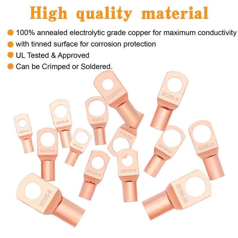  [AUSTRALIA] - 174pcs Copper Battery Cable Ends 14 Sizes Battery Wire Lugs Eyelets Tubular Ring Terminal Connectors SC Terminals for Automotive Supplies AWG2/4/6/8/10/12 Only lugs