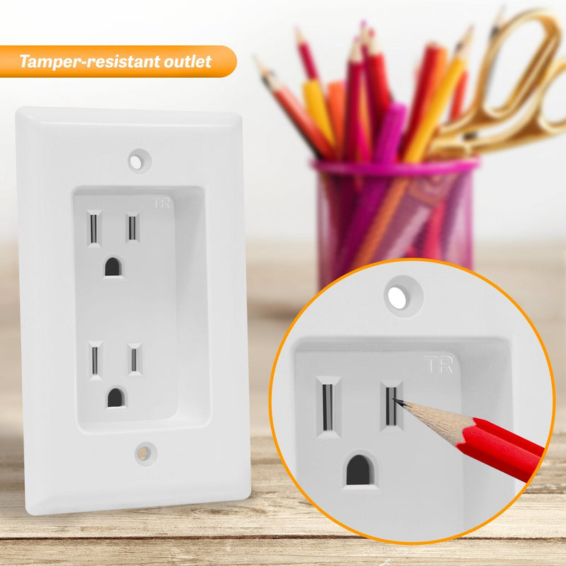  [AUSTRALIA] - TOPGREENER Recessed Duplex Receptacle Outlet, Tamper-Resistant, Size 1-Gang 4.48" x 2.76", 15A 125V, TG15RD31-2PCS, White (2 Pack) Standard