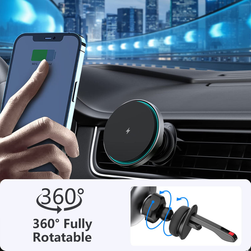  [AUSTRALIA] - Aryuop Magnetic Wireless Car Charger with Cooling System, Magnets Automatically Aligns The Phone, Compatible with car Mount Charger, Compatible with iPhone 13/12 Series Phones and Magnetic Cases