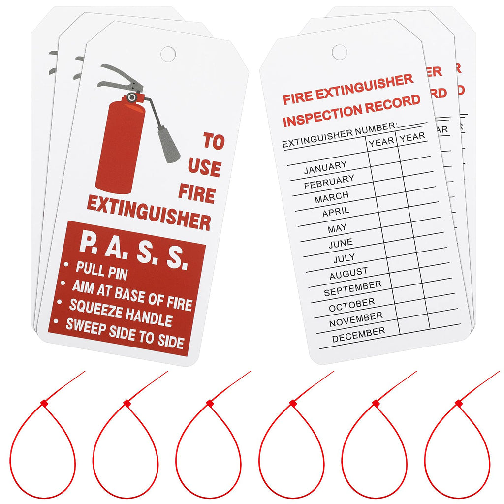  [AUSTRALIA] - Fire Extinguisher Tags with Adjustable Wire Ties Fire Extinguisher Recharge and Inspection Record for Indoor Outdoor Fire Extinguishers, 4.2 x 2.1 Inch (100, Red and White)