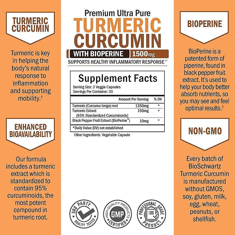 Turmeric Curcumin with BioPerine 1500mg - Natural Joint & Healthy Inflammatory Support with 95% Standardized Curcuminoids for Potency & Absorption - Non-GMO, Gluten Free Capsules with Black Pepper. - LeoForward Australia