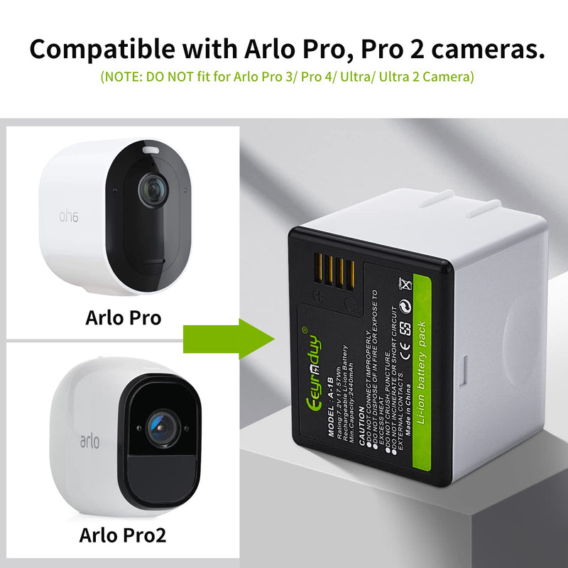  [AUSTRALIA] - Eeyrnduy Battery for arlo Pro,Pro 2 Camera Replacement for VMA4400,Dual Channel Charging Station and 2- Pack 2440mAh Rechargeable Batteries 7.2V/17.57Wh