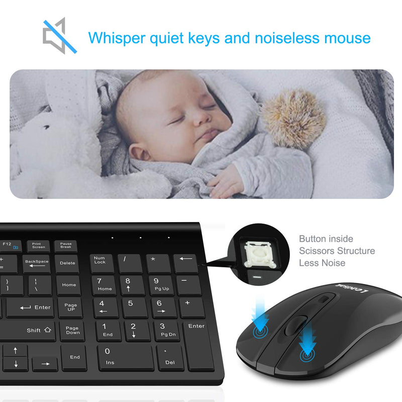  [AUSTRALIA] - Wireless Keyboard and Mouse Combo, LeadsaiL Compact Quiet Full Size Wireless Keyboard and Mouse Set 2.4G Ultra-Thin Sleek Design for Windows, Computer, Desktop, PC, Notebook, Laptop (Light Black)