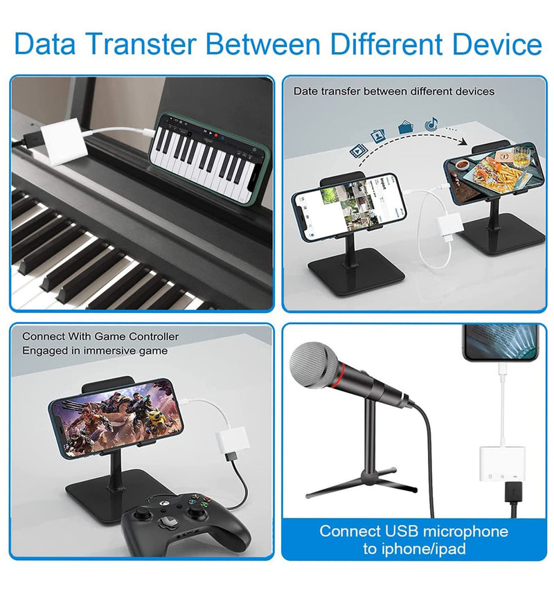  [AUSTRALIA] - Apple Lightning to SD & TF Card USB Camera Adapter for iPhone/iPad, 3 in 1 Card Reader USB Dongle for USB Flash Drive, Keyboard, Mouse, Hubs, MIDI, Micro SD TF Memory Card, Plug & Play