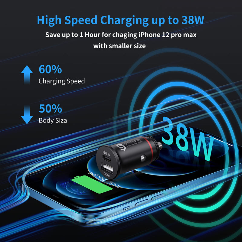 Syncwire USB C Car Charger 38W Fast USB Car Charger PD&QC 3.0 Dual Port [Super Mini & All Metal] Car Adapter Cigarette Lighter Compatible with iPhone 12/12 Pro/12 Pro Max/11/XS, Samsung and More - LeoForward Australia