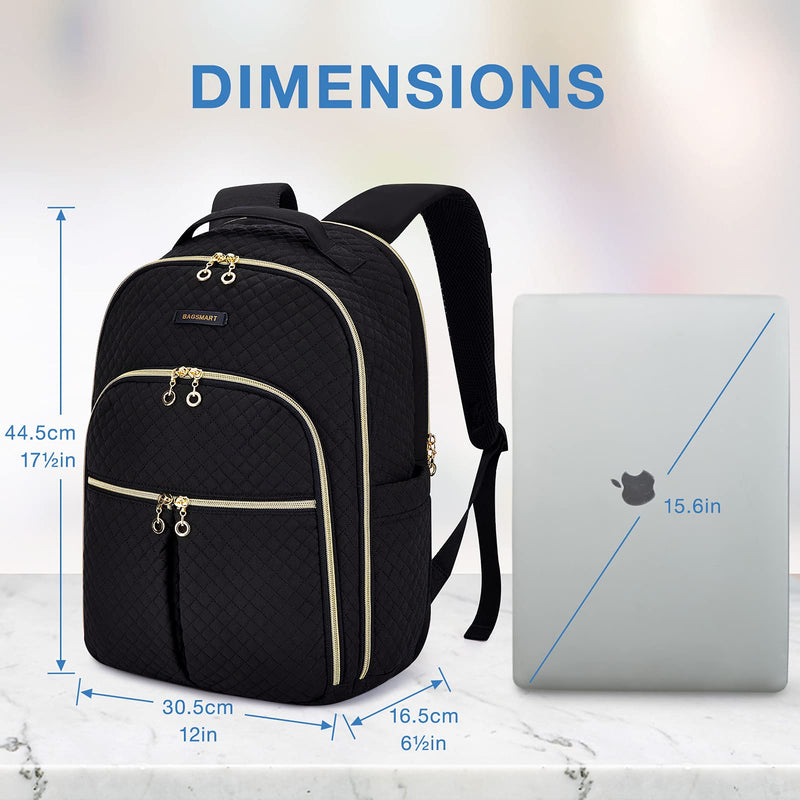  [AUSTRALIA] - Laptop Backpacks for Women BAGSMART Fashion Backpack 15.6 inches Notebook Bags Stylish School Bag Chargeable for Work School College Travel Business Trip Black