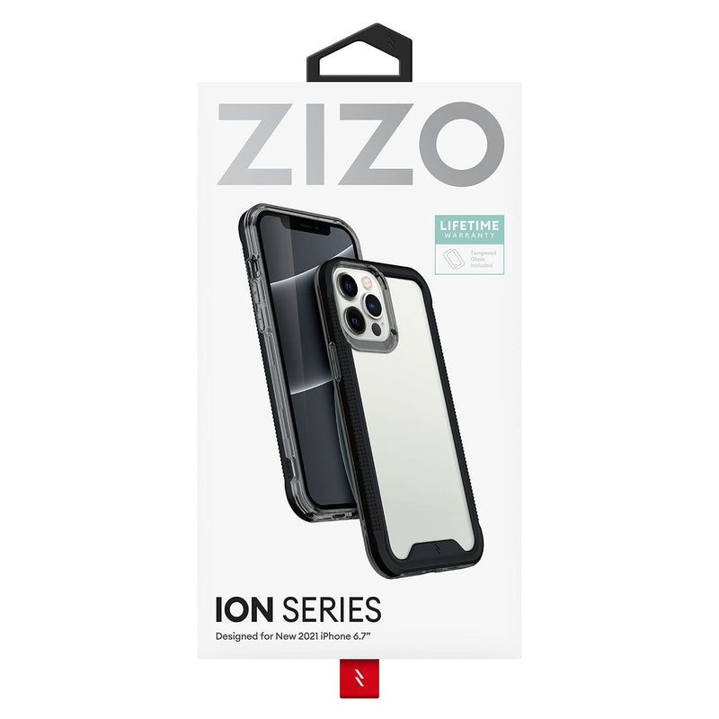  [AUSTRALIA] - ZIZO ION Series for iPhone 13 Pro Max Case - Military Grade Drop Tested with Tempered Glass Screen Protector - Black Smoke Black/Smoke