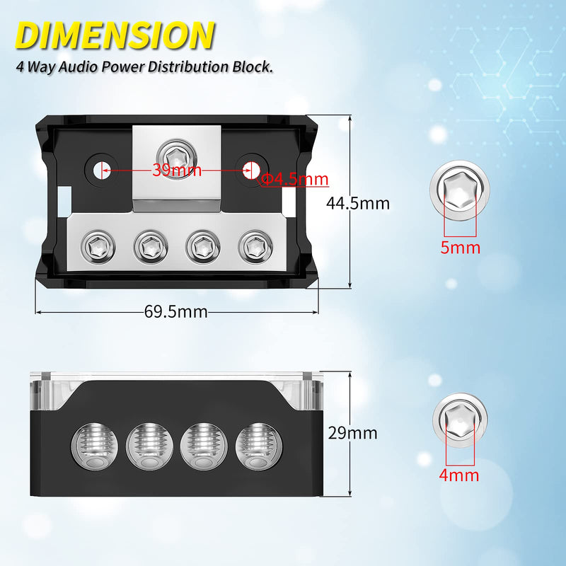  [AUSTRALIA] - oinfworld 4 Way Power Distribution Block Car Audio 0/2/4 Gauge Input 4/8/10 Gauge Output Amp Ground Distribution Block Splitter - 2pcs 2 Pack