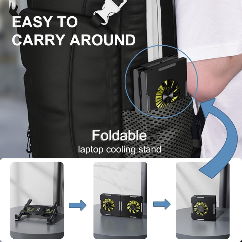  [AUSTRALIA] - Foldable Laptop Cooling Pad, Portable Laptop Cooler with 3 Heights Adjustable, Support up to 17" Laptops, Easy to Carry Around