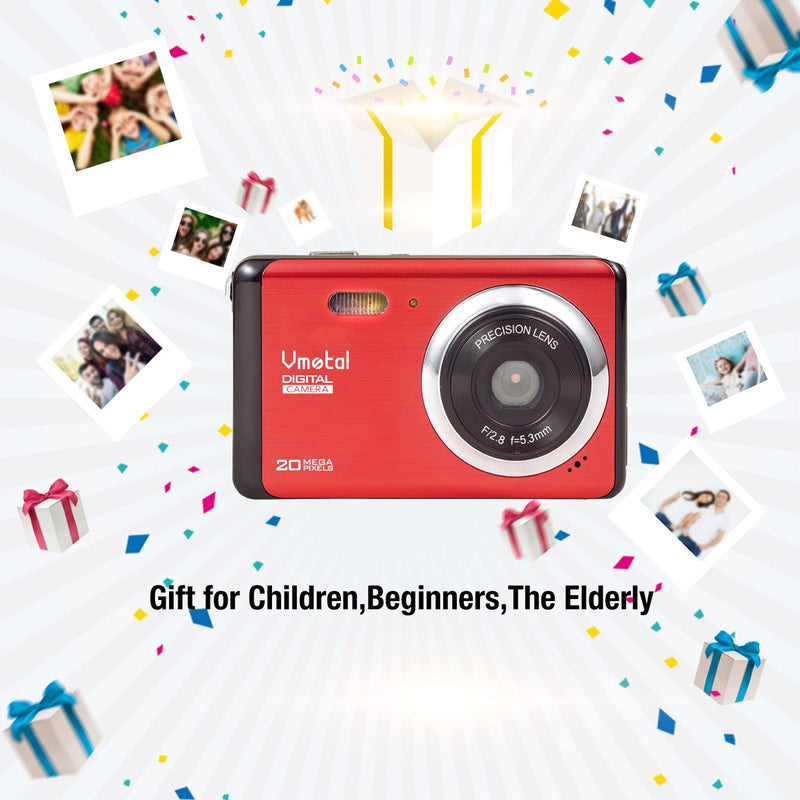  [AUSTRALIA] - 2.8 inch TFT LCD Rechargeable FHD 1080P Mini Digital Camera, Vmotal Video Camera Digital Students Cameras with 8X Digital Zoom 20 MP HD Compact Camera for Kids/Beginners/Elderly (Red) Red