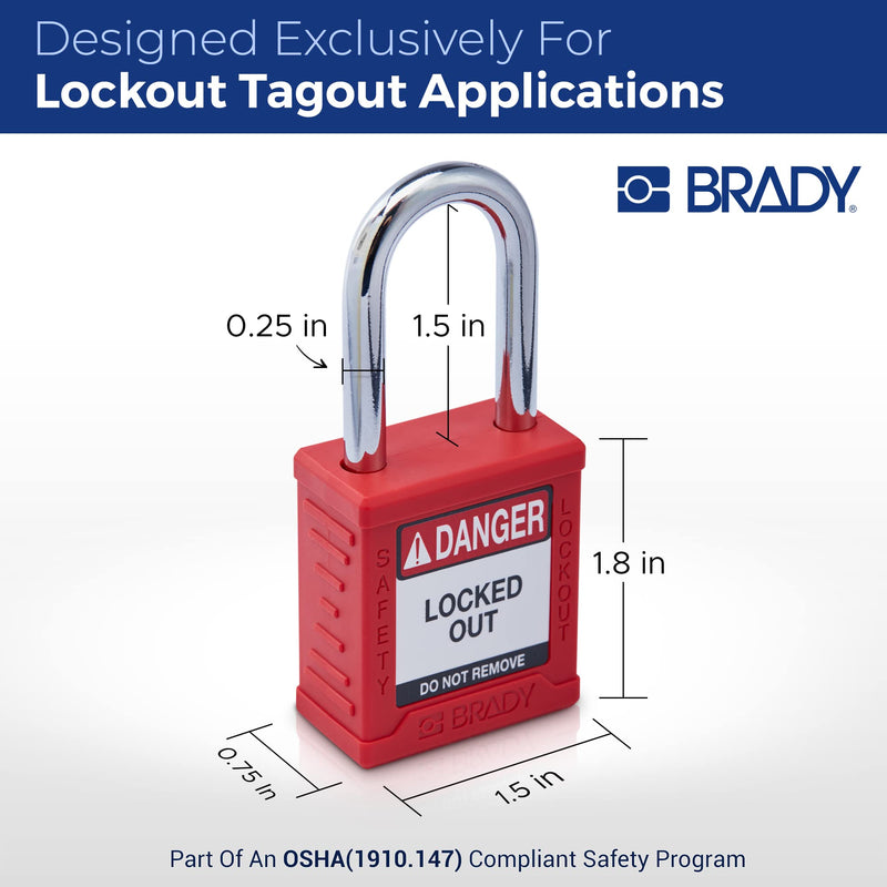  [AUSTRALIA] - Brady Safety Lockout Padlock Sets - 6 Pack - Red - Keyed Different Safety Lockout Padlocks - 1 Key Per Lock - SDPL-RED-38ST-KD6