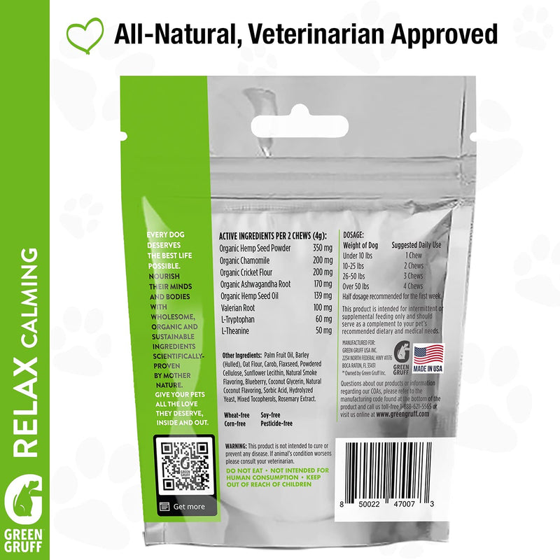 Green Gruff Calming Chews for Dogs – Organic Dog Calming Supplement – Veterinarian Approved – Dog Calming Treat - Made in USA – Separation, Storms, Fireworks, Travel - 24 Chews - LeoForward Australia