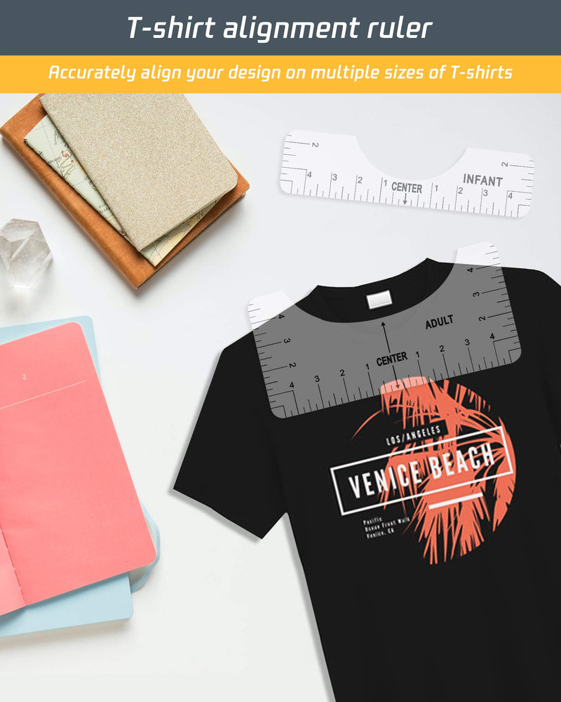 6 Pcs T-Shirt Ruler Guide Alignment Tool to Center Designs T-Shirt for Adult Youth Toddler Infant (Transparent) - LeoForward Australia