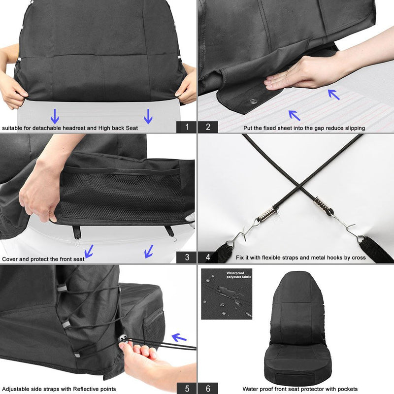  [AUSTRALIA] - TIROL Water Resistant Front Seat Protector for High Back Car Seat Universal Front Seat Cover with Multi-Pockets Organizer for Storage (Airbag Compatible) Black 1 Pack Black x1