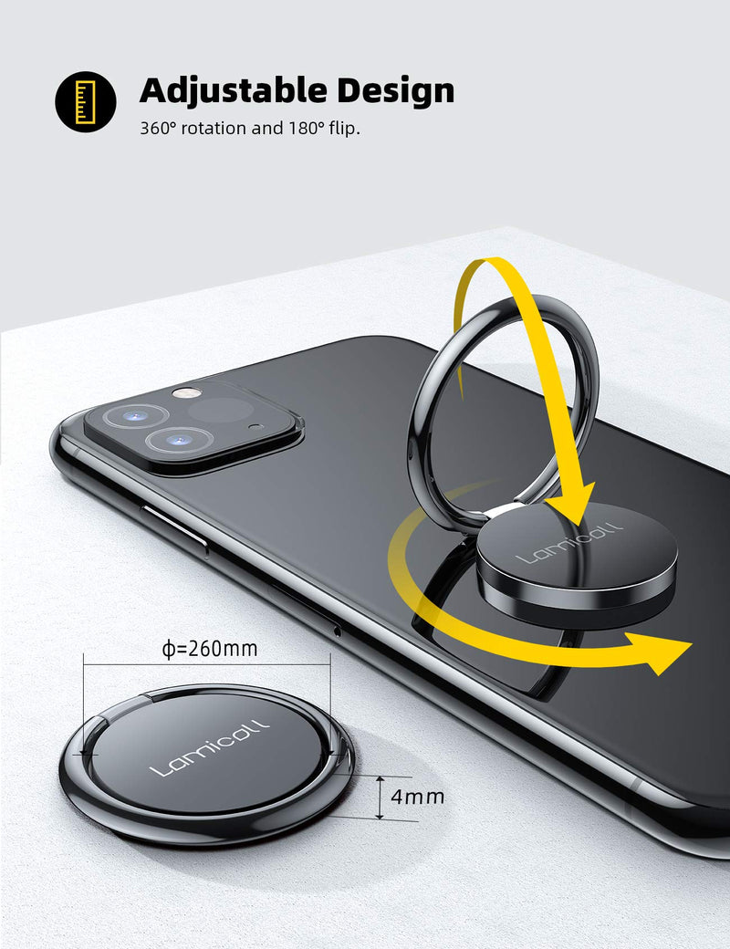 Cell Phone Ring Holder Finger Stand - Lamicall Phone Kickstand, Metal Grip Hook Work with Magnetic Car Mount, Compatible with Phone 12 Mini 11 Pro Xs Max XR X 8 7 6 6s Plus, Smartphone Accessories BLK Black-01 - LeoForward Australia
