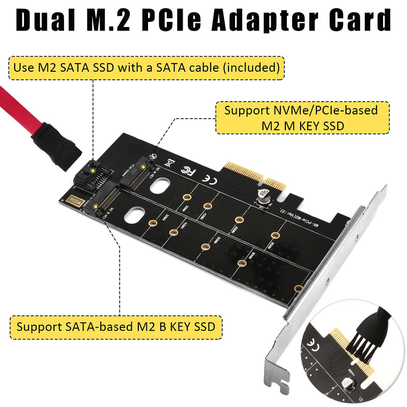 Dual M.2 PCIe Adapter Card for NVMe/SATA SSD - Support PCIe 3.0 x16 x8 x4 for 2280 2260 2242 2230 SSD, Compatible with Windows 7 8.1 10 and MacOS dual - LeoForward Australia